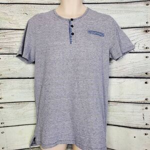 Outpost Makers Men’s L Blue Striped Short Sleeve Henley Casual Shirt